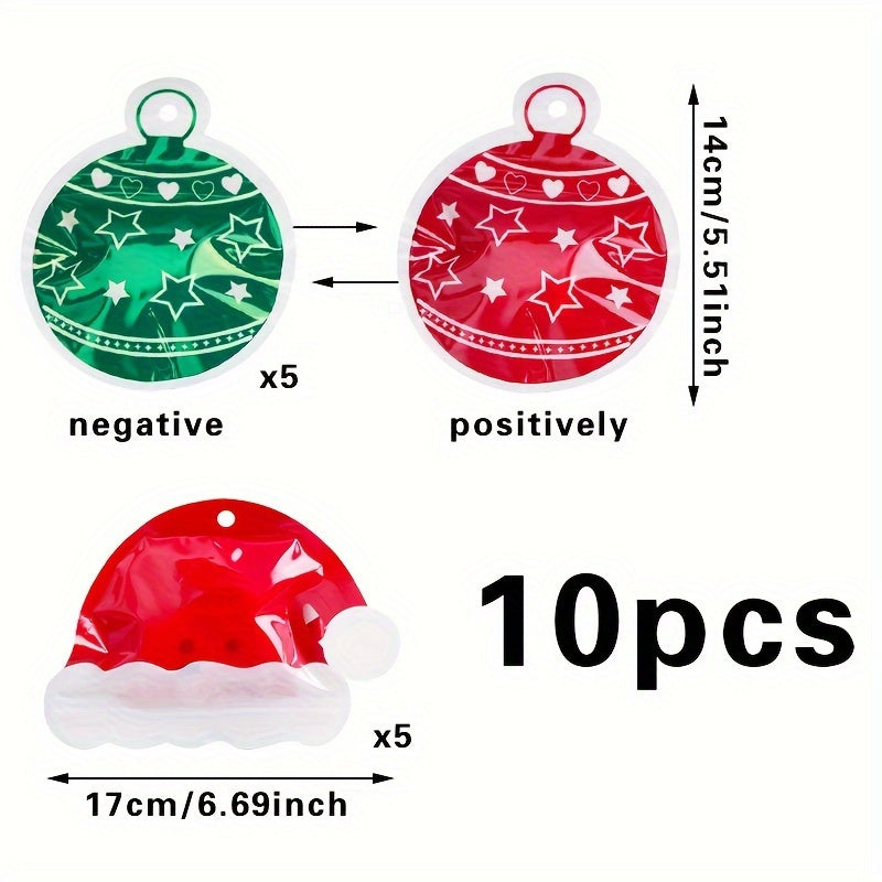 10pcs Christmas Double Santa Hat Holiday Party Self Adhesive Bag