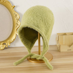 Velvet Straps Bucket Hat Winter Warm Ear Protection Woolen Hat