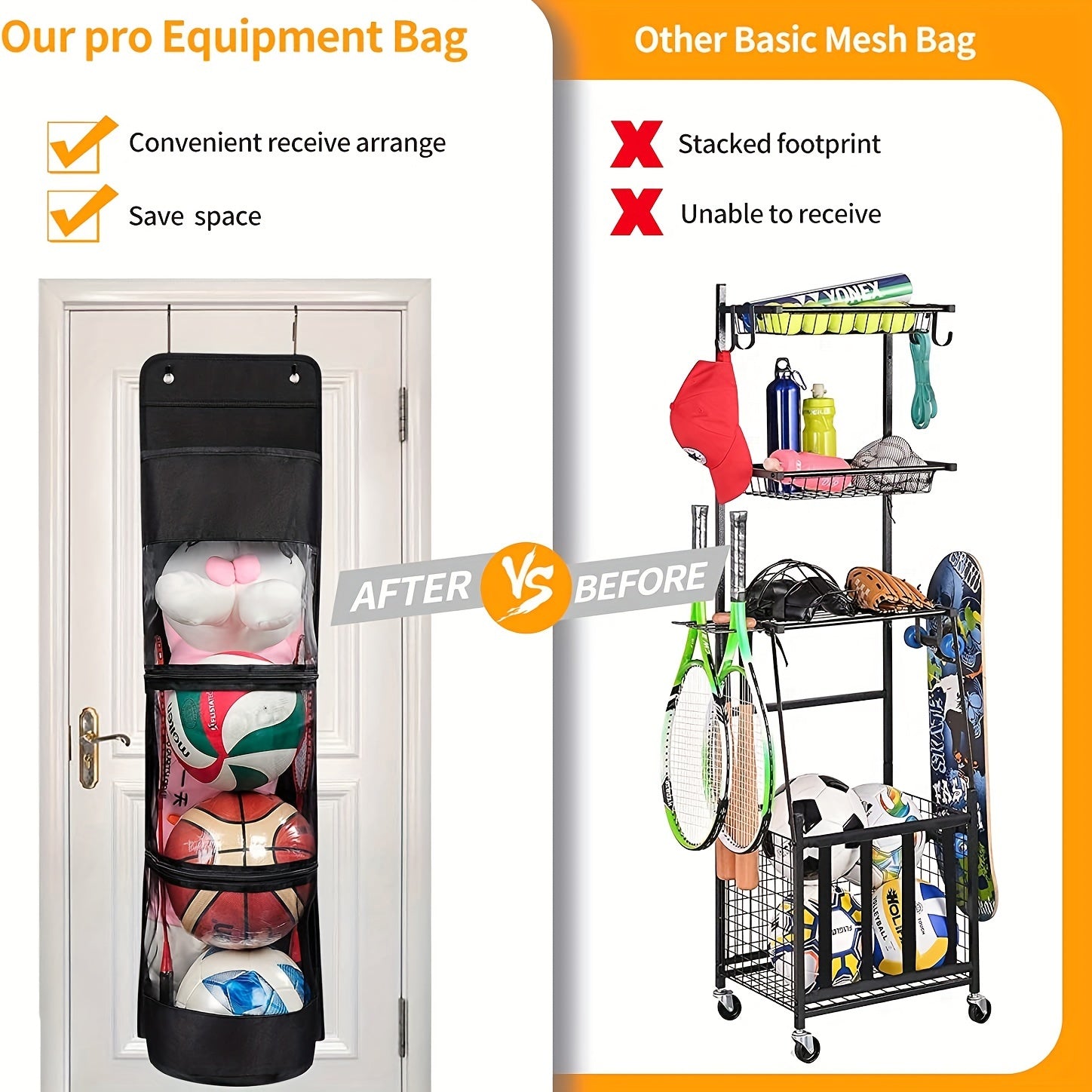 Sports Equipment Storage Bag Hanging Basketball Toy Storage Basket