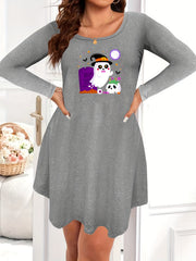 Plus Size Halloween Nightdress Women's Plus Skull & Ghost Print