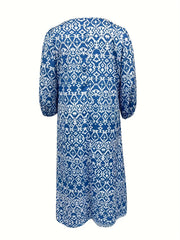 Boho Lantern Sleeve V Neck Maxi Dress - Plus Size