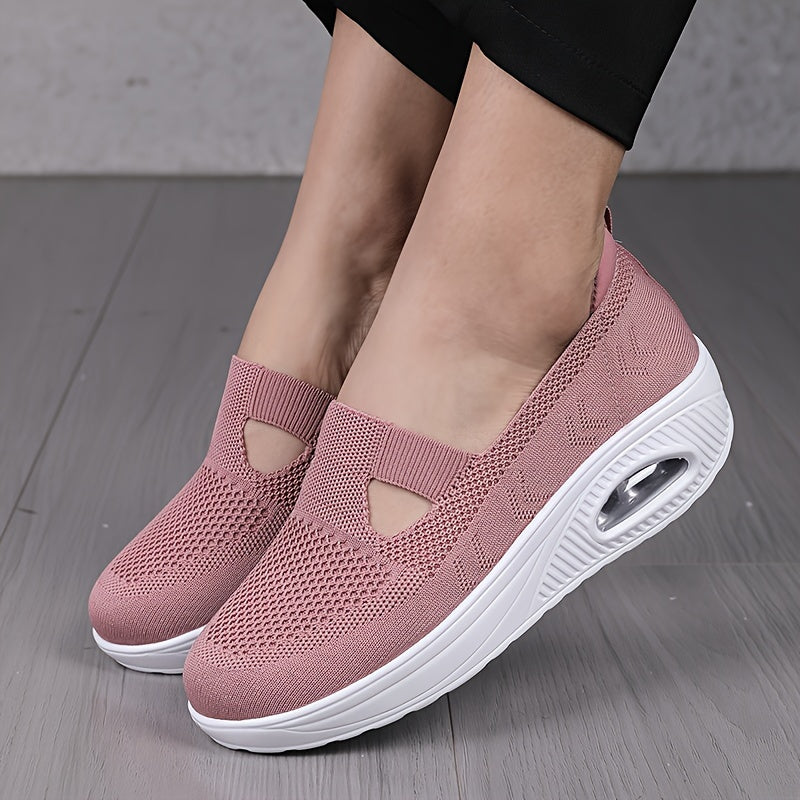 Women's Hollow Out Slip-on Knit Sneakers with Air Cushion Platform