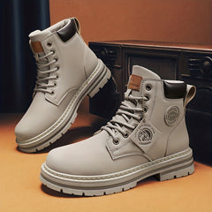 Men's Combat Boots Lace up Walking Shoes Rugged Look
