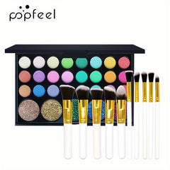 29 Colors Eyeshadow Palette Set Pearly Matte Glitter Finish & 10 Brushes