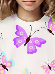 3D Butterfly Graphic Short Sleeve T-shirt for Girls Boys Summer Sports