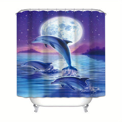 Dolphin Under The Moon Shower Curtain Waterproof Bathroom Decor