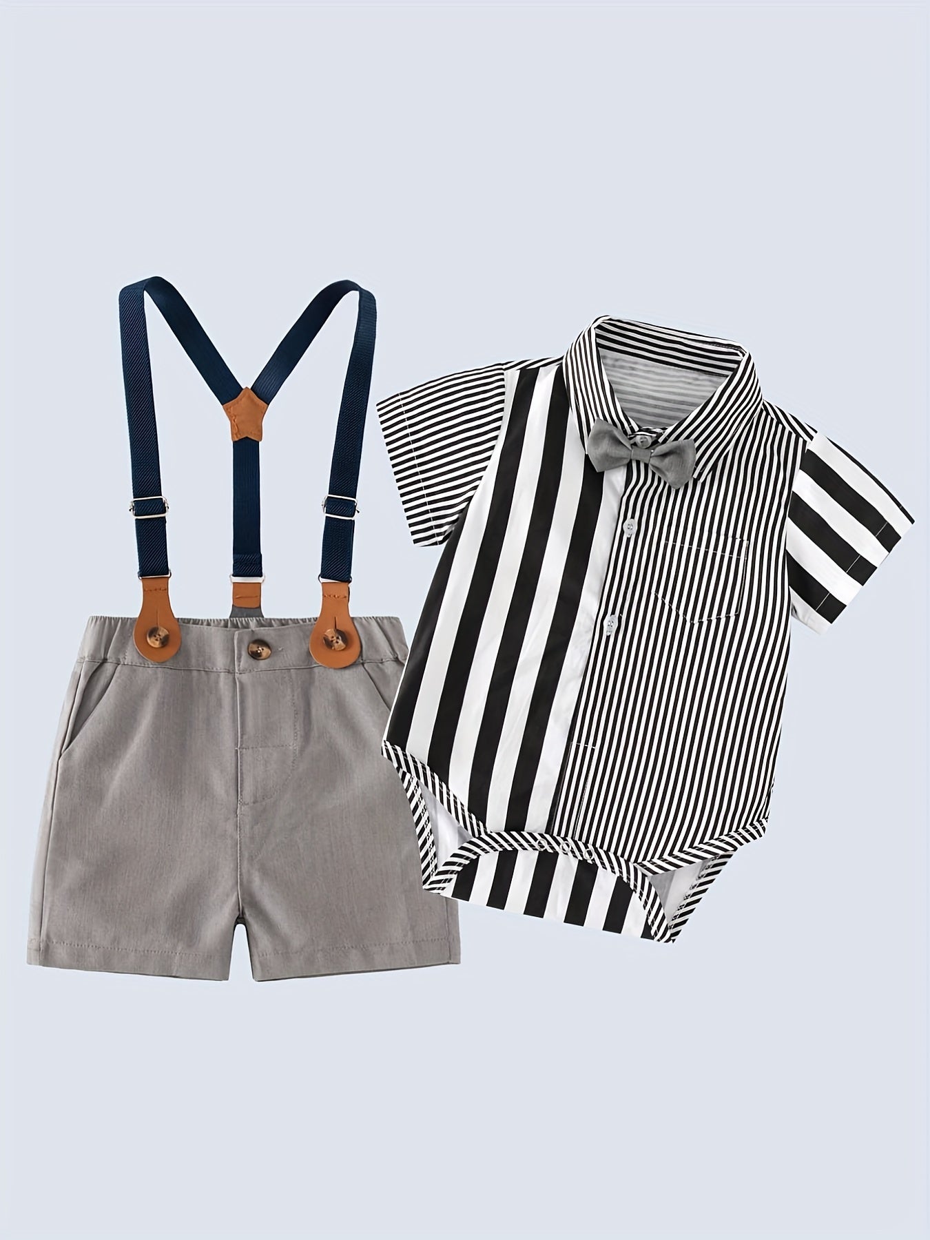 Baby Gentleman Party Set Striped Bow Tie Shirt & Bib Pants
