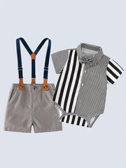 Baby Gentleman Party Set Striped Bow Tie Shirt & Bib Pants