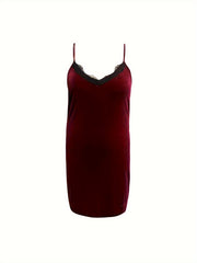 Lace V Neck Velvet Cami Sleep Dress