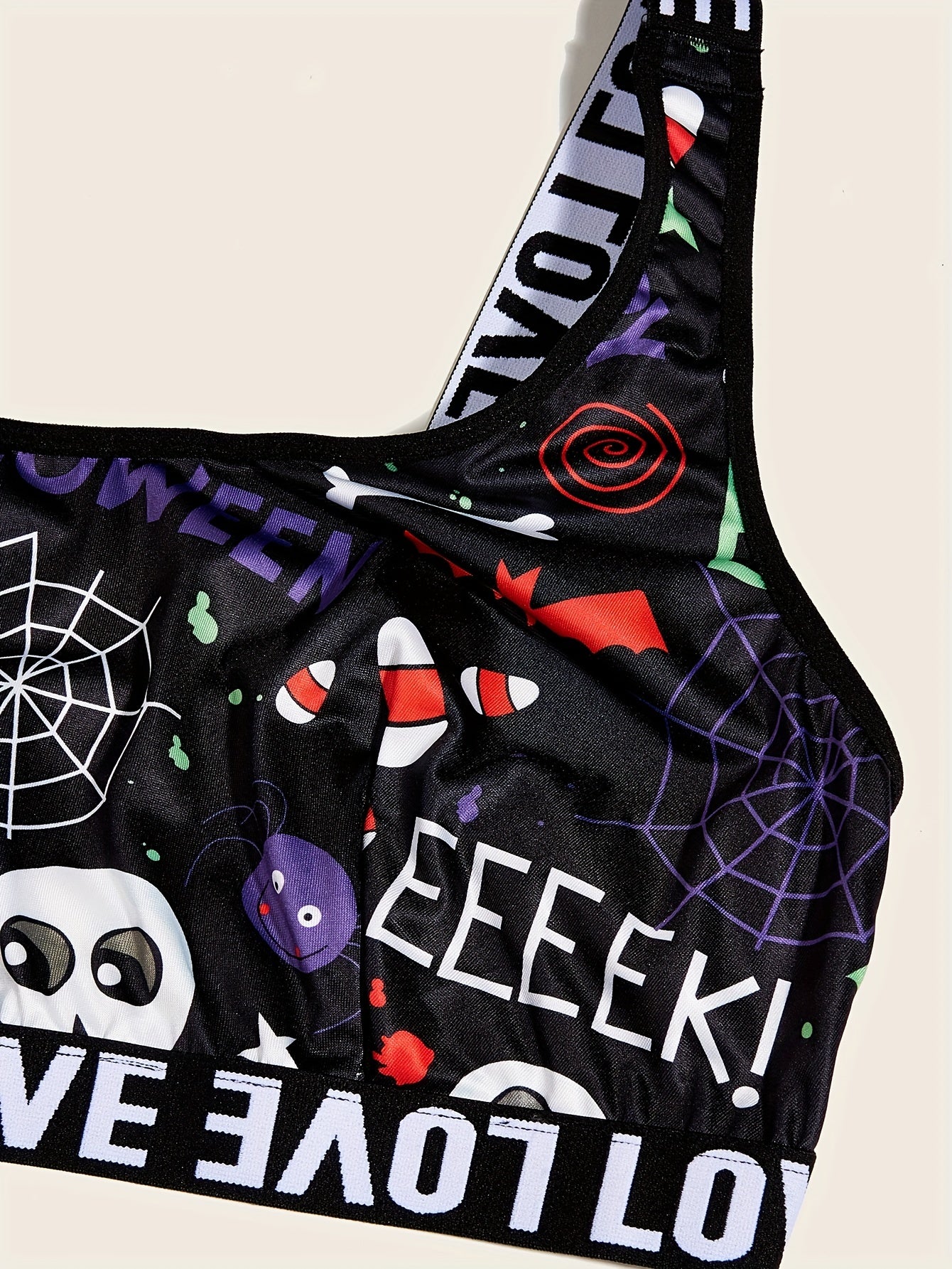Gothic Underwear Set Skull & Spiderweb Print Bra & Panty Two Piece