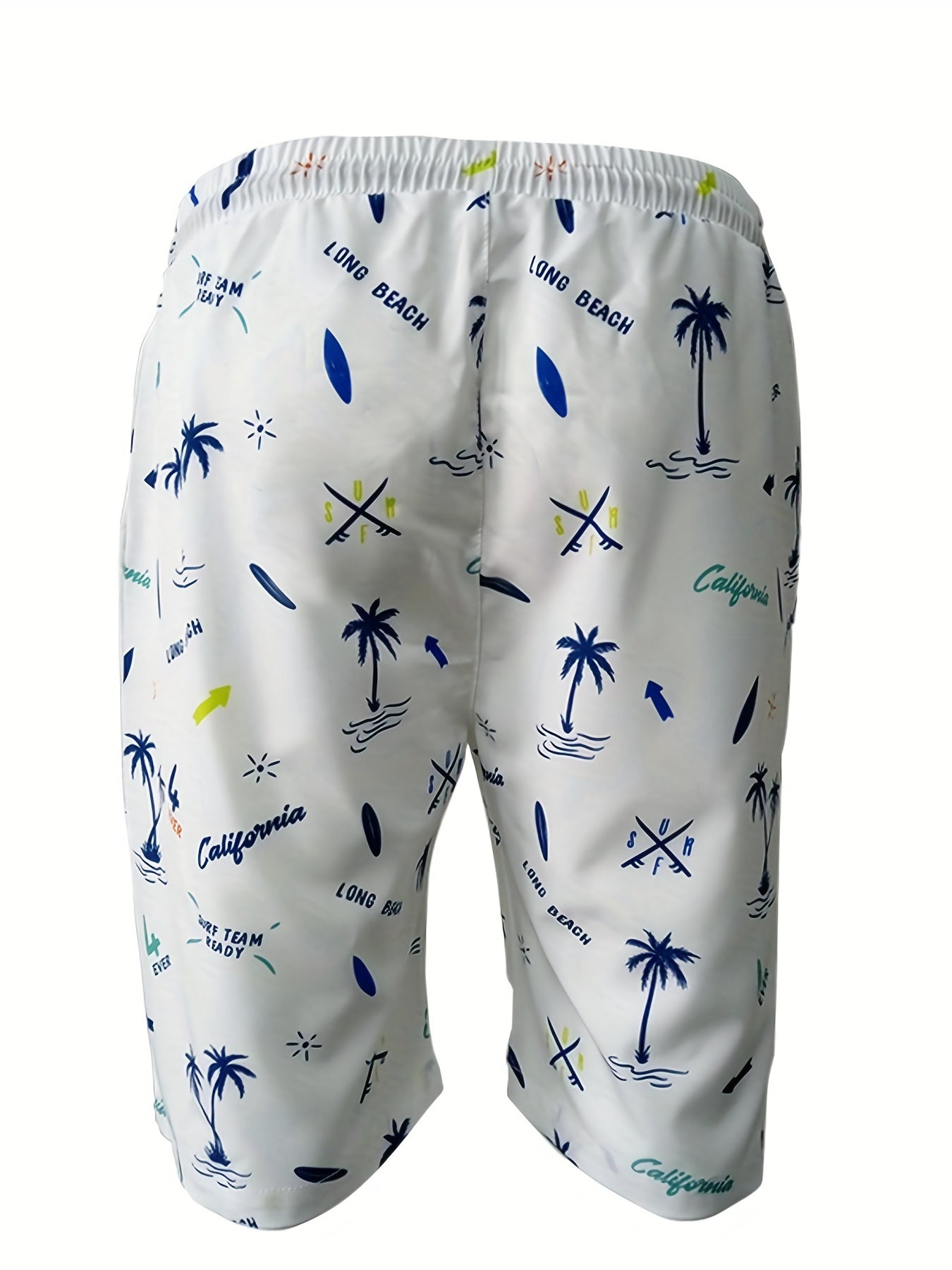 Coconut Pattern Quick Drying Beach Shorts Men's Casual Stretch Waist Drawstring