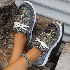Women's Printed Canvas Shoes Casual Lace Up Outdoor Shoes Lightweight Low Top