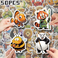 Set of 50 Adorable Character Themed Stickers for Holiday Decor & Parties