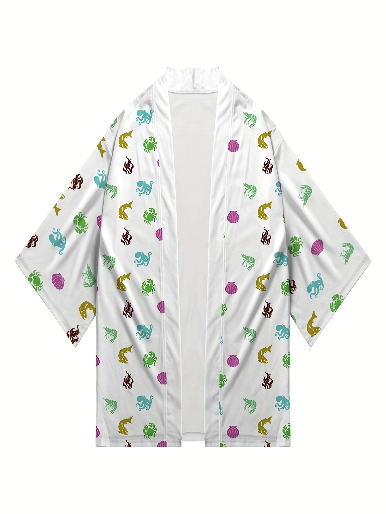 Japanese Octopus Pattern Kimono Jacket V Neck Short Sleeve Coat