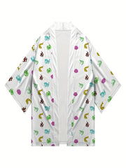 Japanese Octopus Pattern Kimono Jacket V Neck Short Sleeve Coat