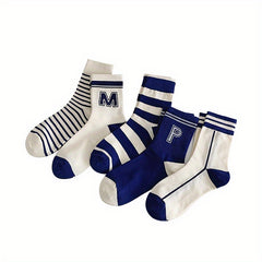 10 Pairs Unisex Striped Mid Calf Socks for Teens