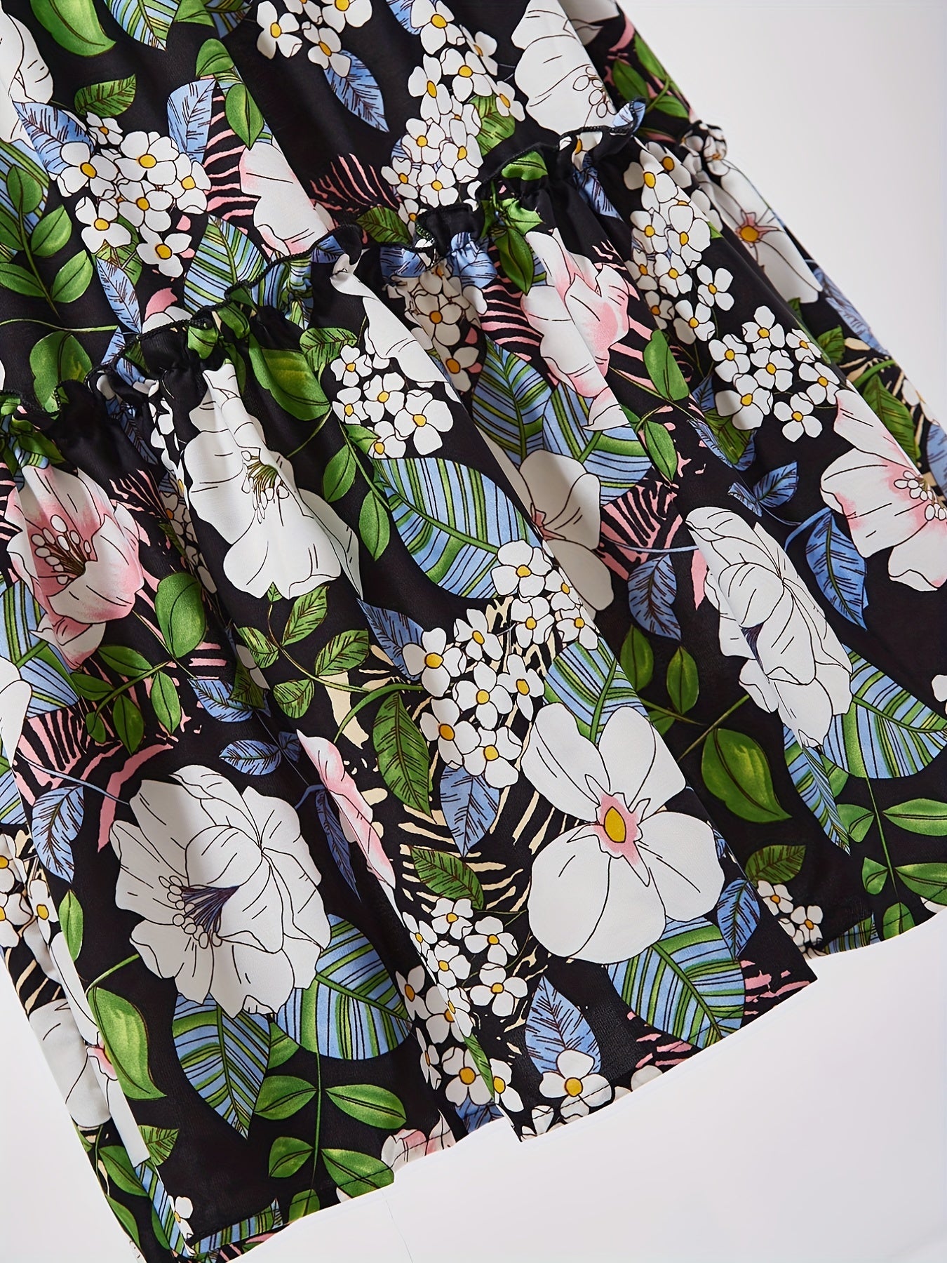Floral Print Tiered Skirts Elastic Waist Ruffle Trim Skirts