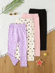 4pcs Toddler Girls Footless Leggings Cotton Stars Graphic Legging Pants
