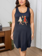 Halloween Ghost & Skull & Pumpkin Print Sleep Dress