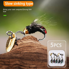 5pcs Bionic Fishing Flies Set with Storage Box - Outdoor Fishing Accessories