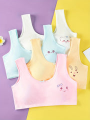 4pcs Girl's Bra Bowknot Decor Underwear No Steel Ring Breathable Bralette 7 13Y