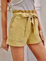Ruffle Trim Shorts with Tie Waist for Women