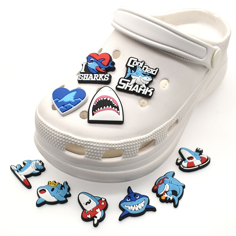 10pcs Shark Pattern Shoe Decorations For Clogs Slides Sandals