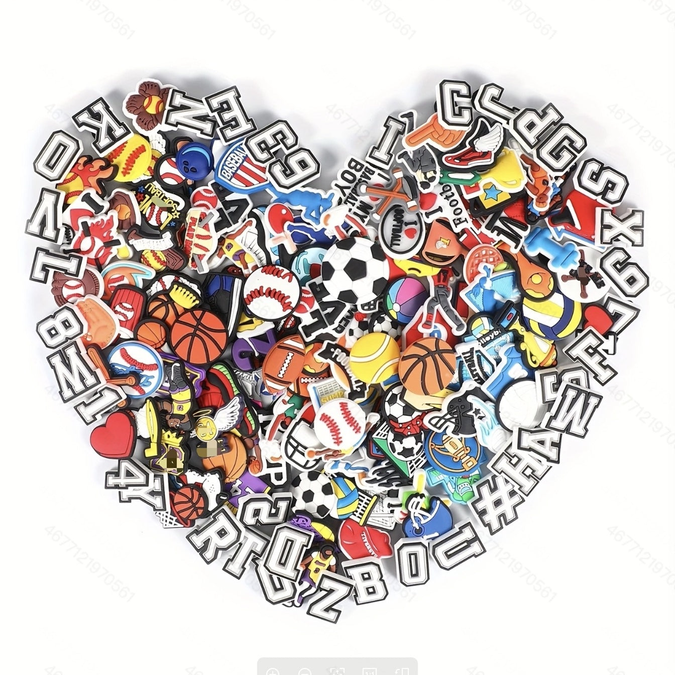50Pcs Letters Numbers Sports Charms Clog Shoe Decoration Boys Kids Teens Adults