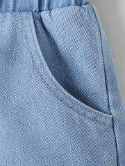 Girls Casual Bow Pockets Frill Trim Denim Shorts Kids Summer Clothes