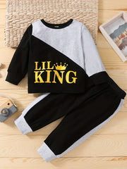 Baby Boys LIL KING Sweatshirt & Pants Set Kids Casual Clothes