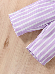 Baby Girls Striped Ruffled Overalls With Belt