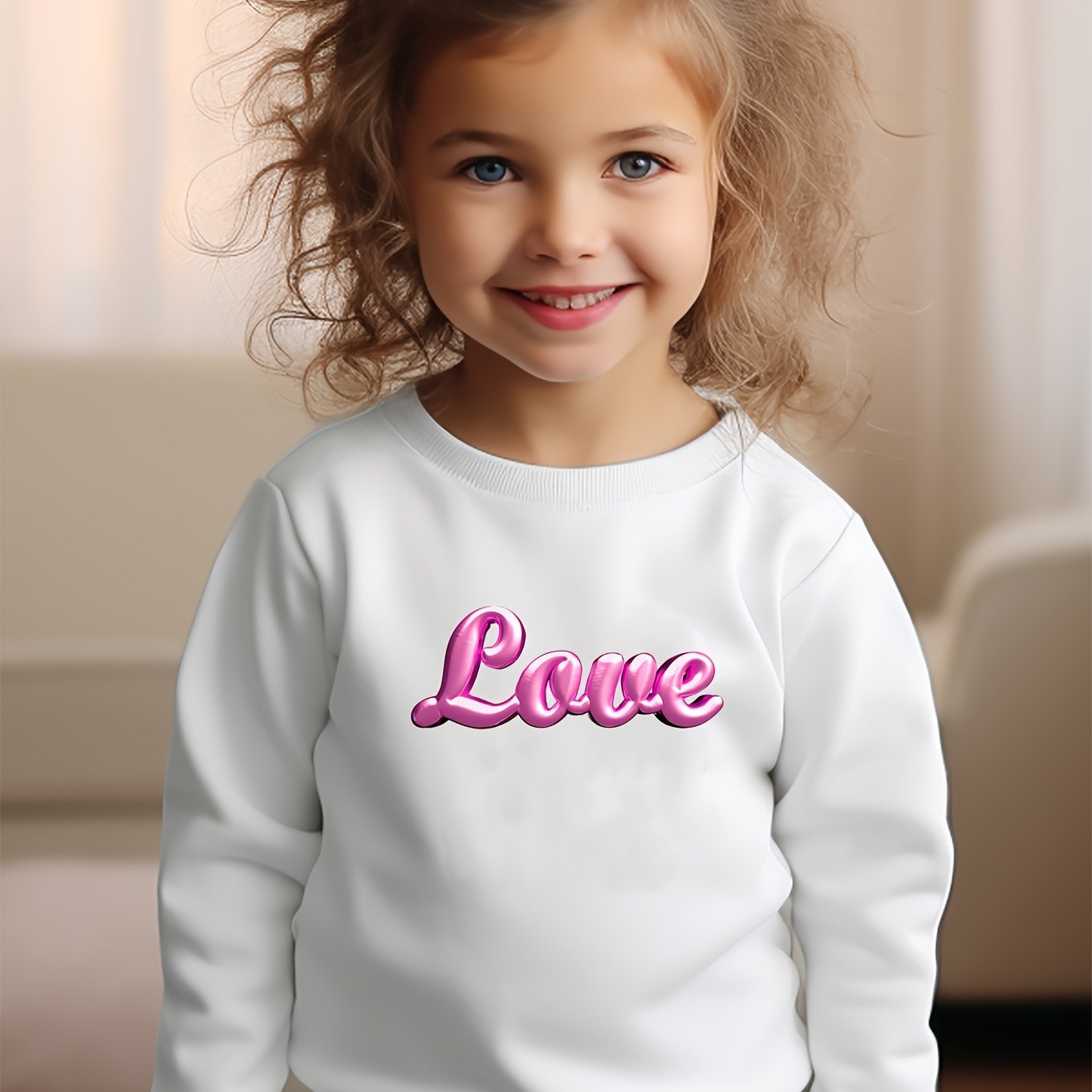 Girls Love Pattern Crew Neck Sweatshirt For Spring Fall Christmas