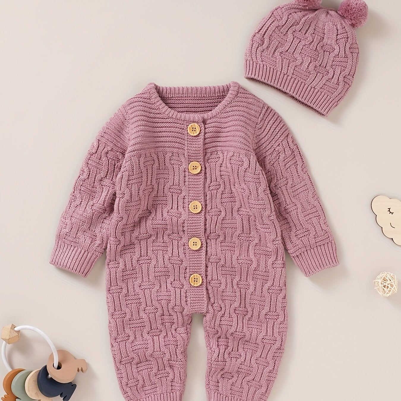Newborn Knitted Sweater Jumpsuit Hat Set