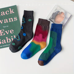 Colorblock Crew Socks Funny Print Mid Tube Stockings