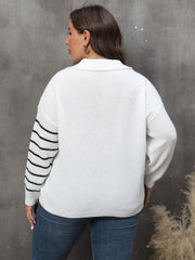 Casual Sweater Women's Plus Colorblock Stripe Long Sleeve Jumper
