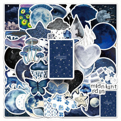 50pcs Midnight Rainy Night Stickers Nocturnal Cityscape Cats Self Adhesive