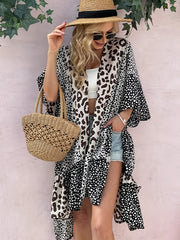 Leopard Print Cover Up Shirt Kimono Sleeve Robe