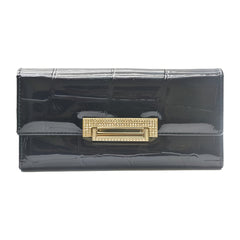 Stylish Leather Wallet with Glossy Stone Pattern & Clasp