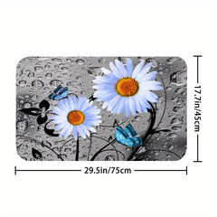 Non Slip Bathroom Rugs & Shower Curtain Set with Flower & Butterfly Pattern