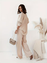 Solid Blouse & Drawstring Pants Two Piece