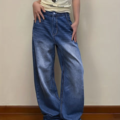 High Waist Wide Leg Vintage 90s Jeans Women Loose Wash Denim Trousers