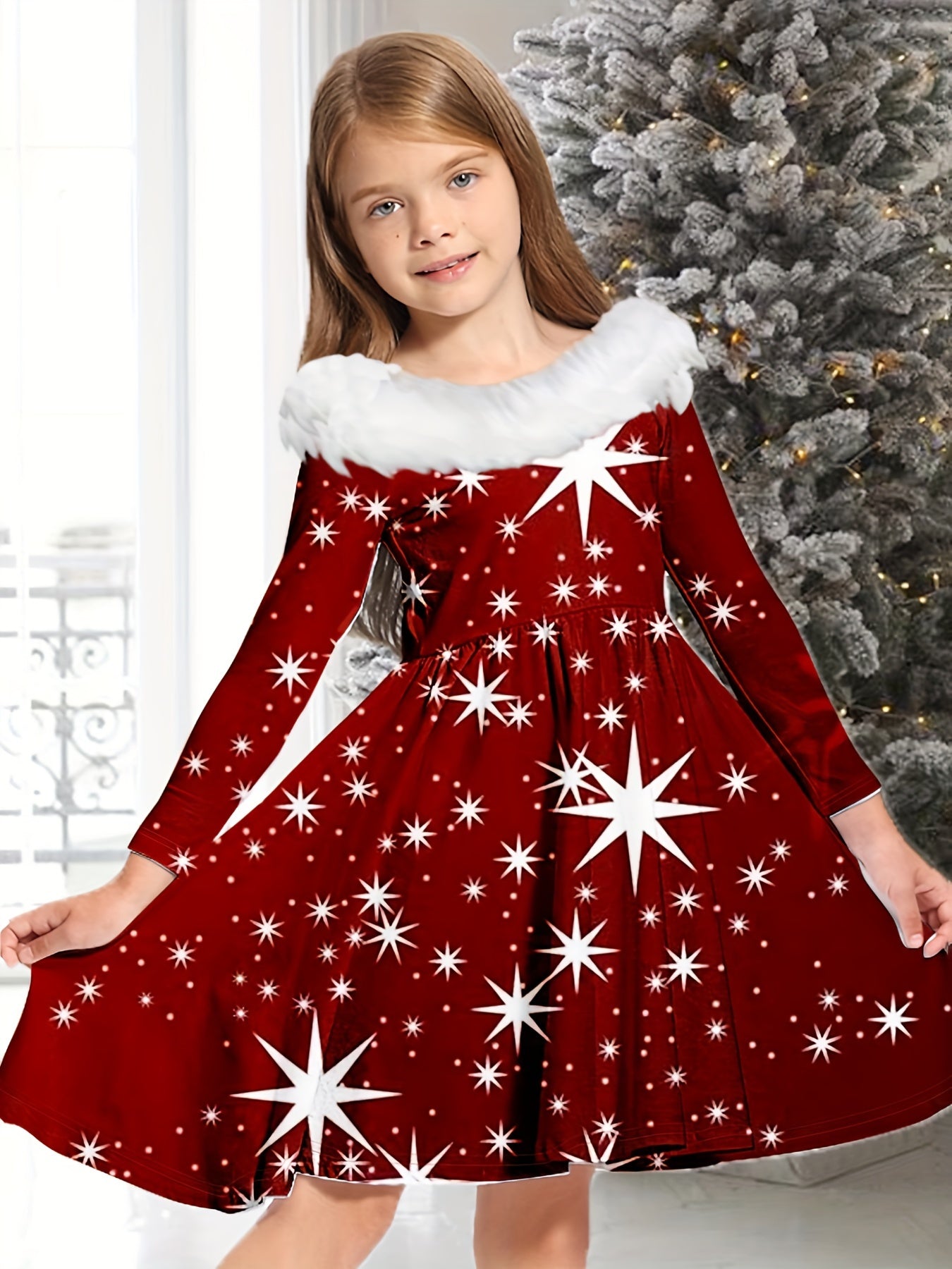 Sweet Snowflake Long Sleeve Dress for Girls