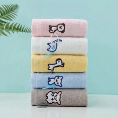 5pcs Cartoon Animal Embroidery Children Face Towel Soft Absorbent Wash Towel