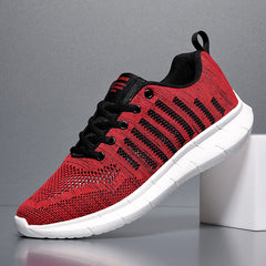 Men's Red Mesh Casual Sneakers Lace Up