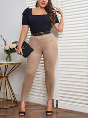 Solid High Waist Leggings with Seam Detail