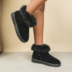 Women's Furry Ankle Snow Boots Fleece Liner Slip-On Winter Shoes