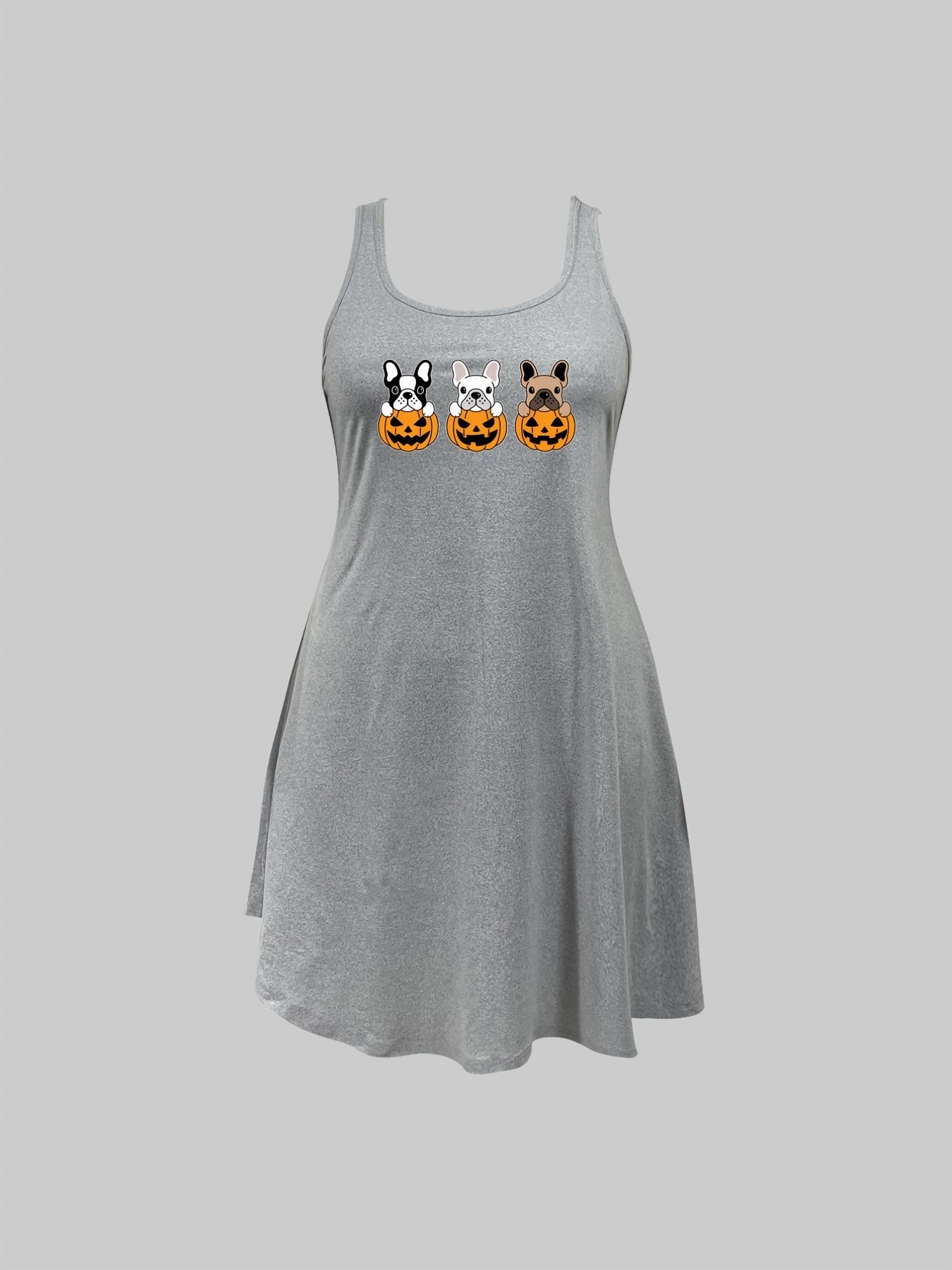 Halloween Dog & Pumpkin Print Tank Sleep Dress