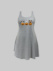 Halloween Dog & Pumpkin Print Tank Sleep Dress