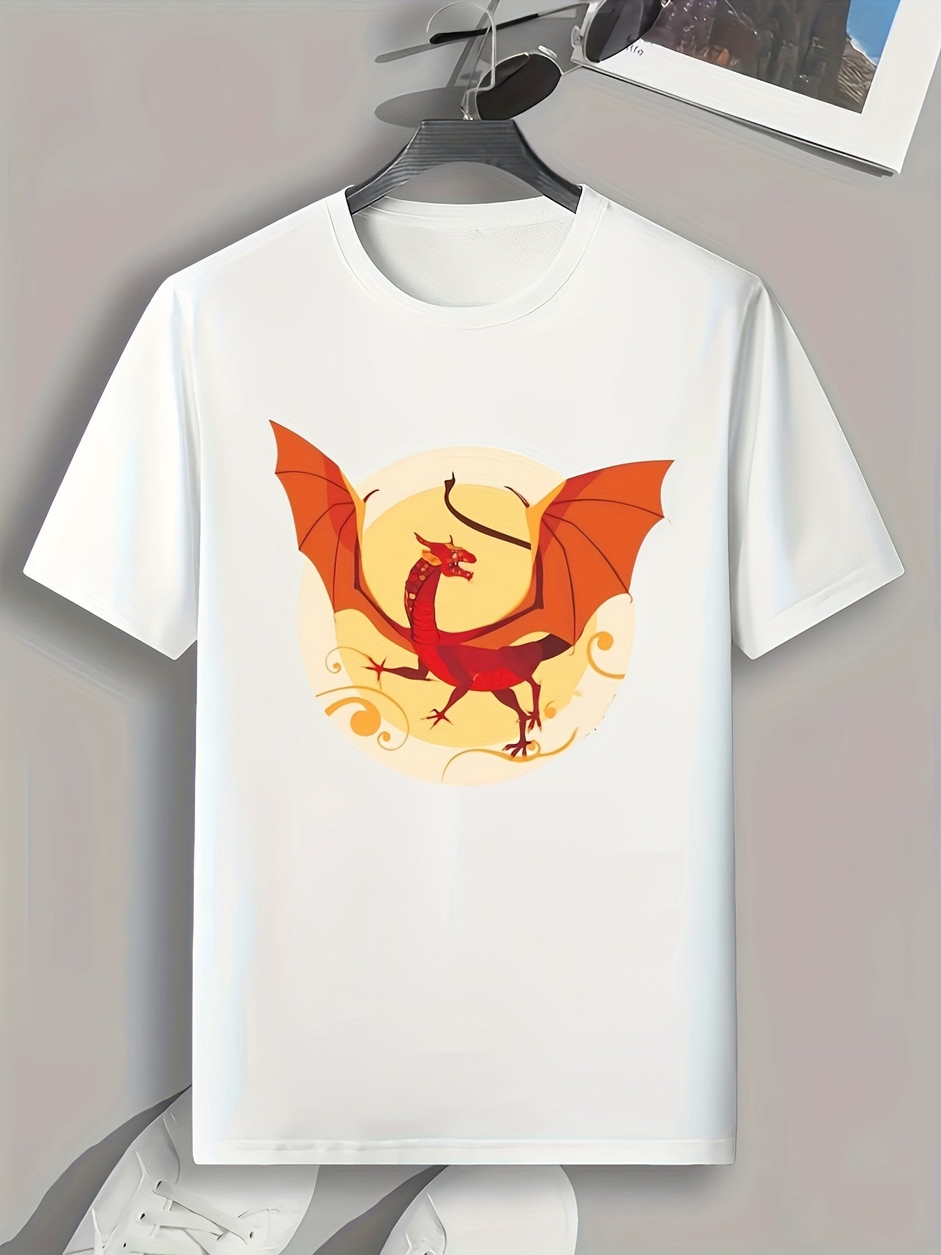 Pterosaur Print Men's Graphic T-shirt for Summer