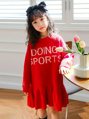 Girls Comfy Letter Print Sweater Dress Warm Longline Dress Kids Clothes